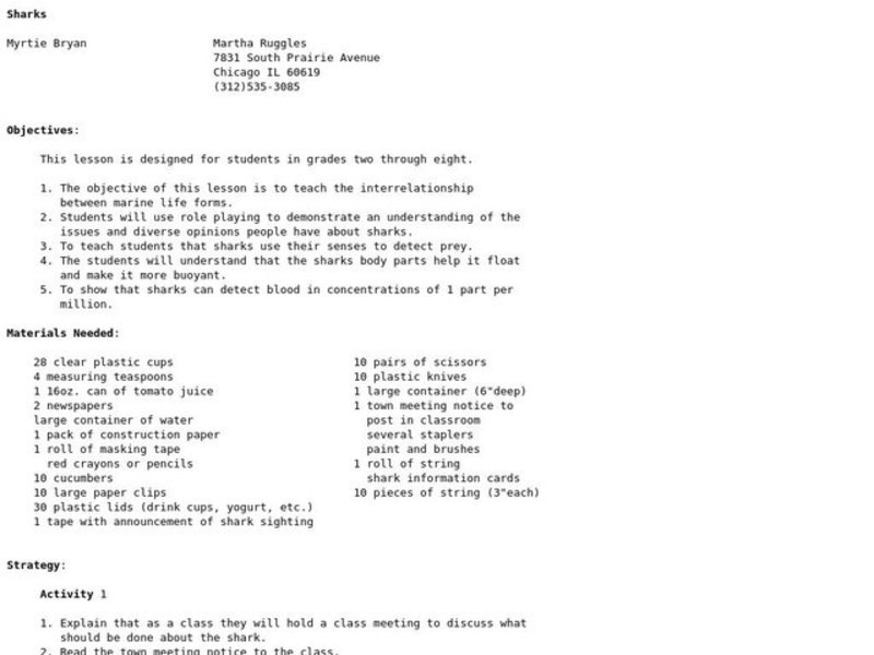Sharks Lesson Plan