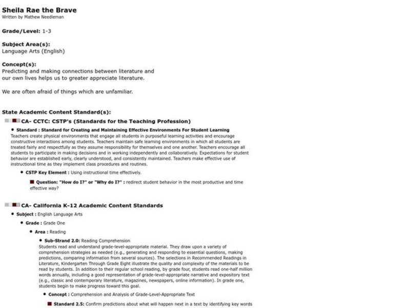 Sheila Rae, the Brave Lesson Plan