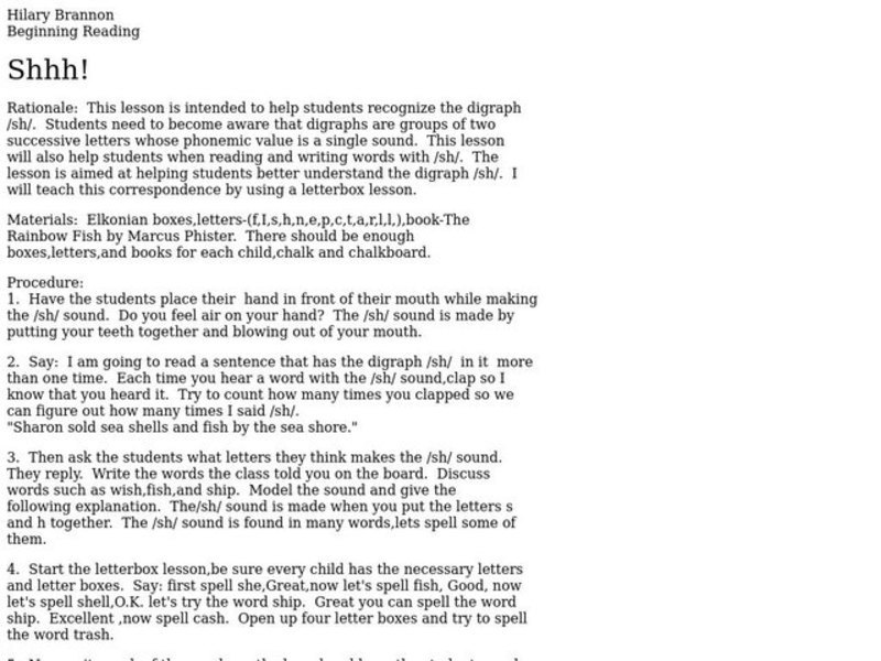 Shhh! Lesson Plan