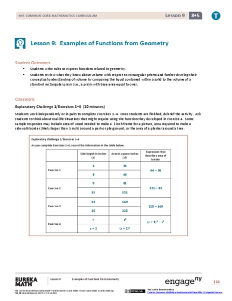 Examples of Functions from Geometry Lesson Plan