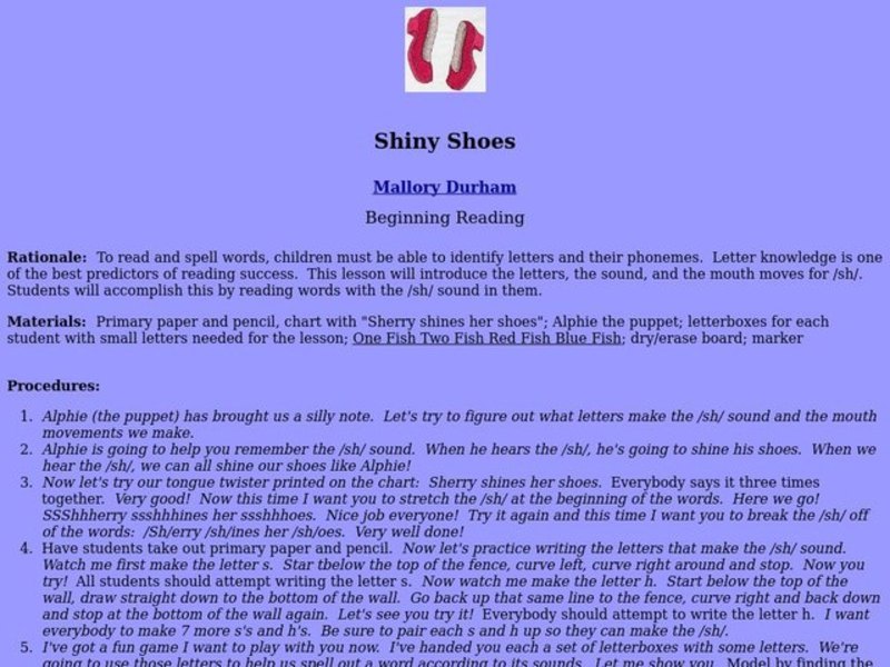Shiny Shoes Lesson Plan