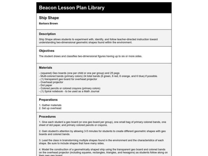 Ship Shape Lesson Plan
