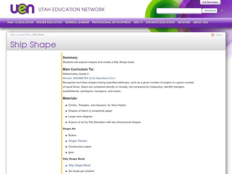 Ship Shape Lesson Plan