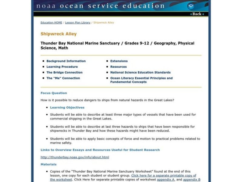 Shipwreck Alley Lesson Plan