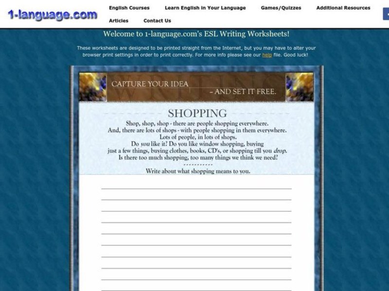 Shopping Worksheet