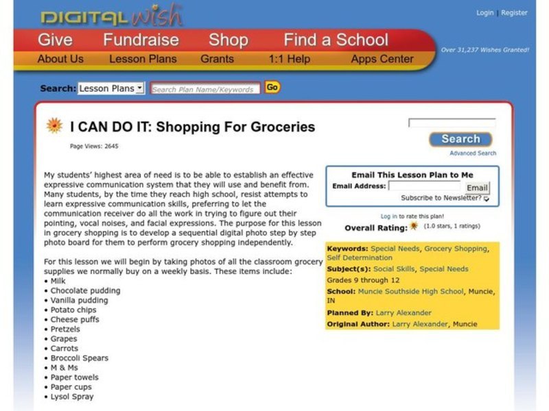 Shopping For Groceries Lesson Plan