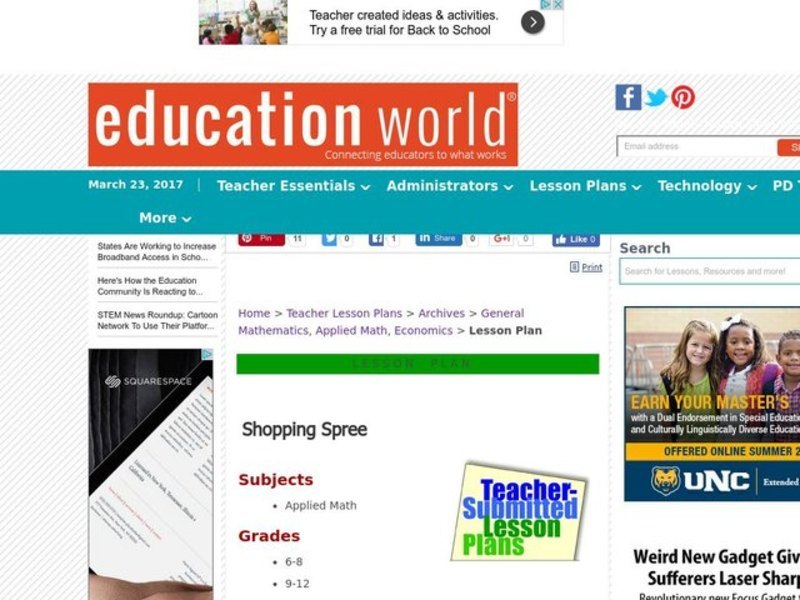 Shopping Spree Lesson Plan