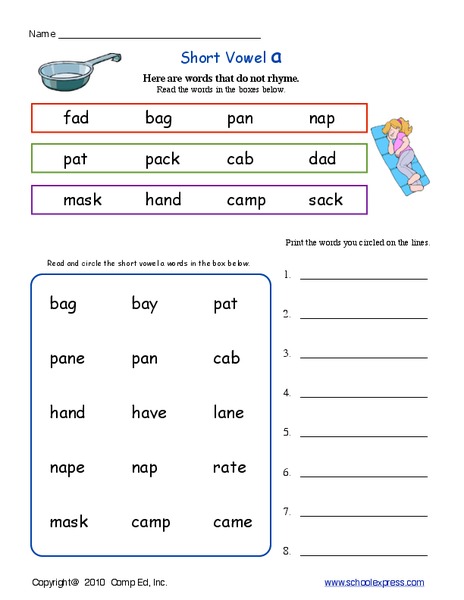 Short Vowel A-Read and Print Worksheet