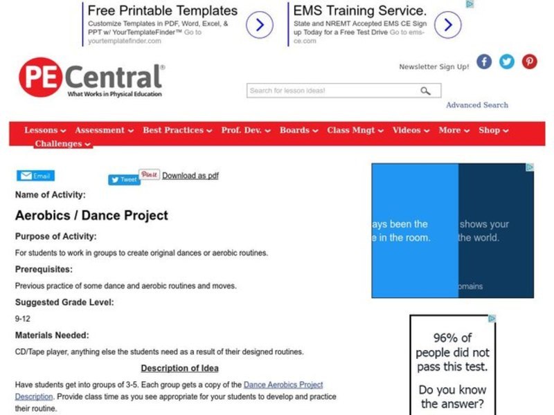 Aerobics/Dance Project Activity