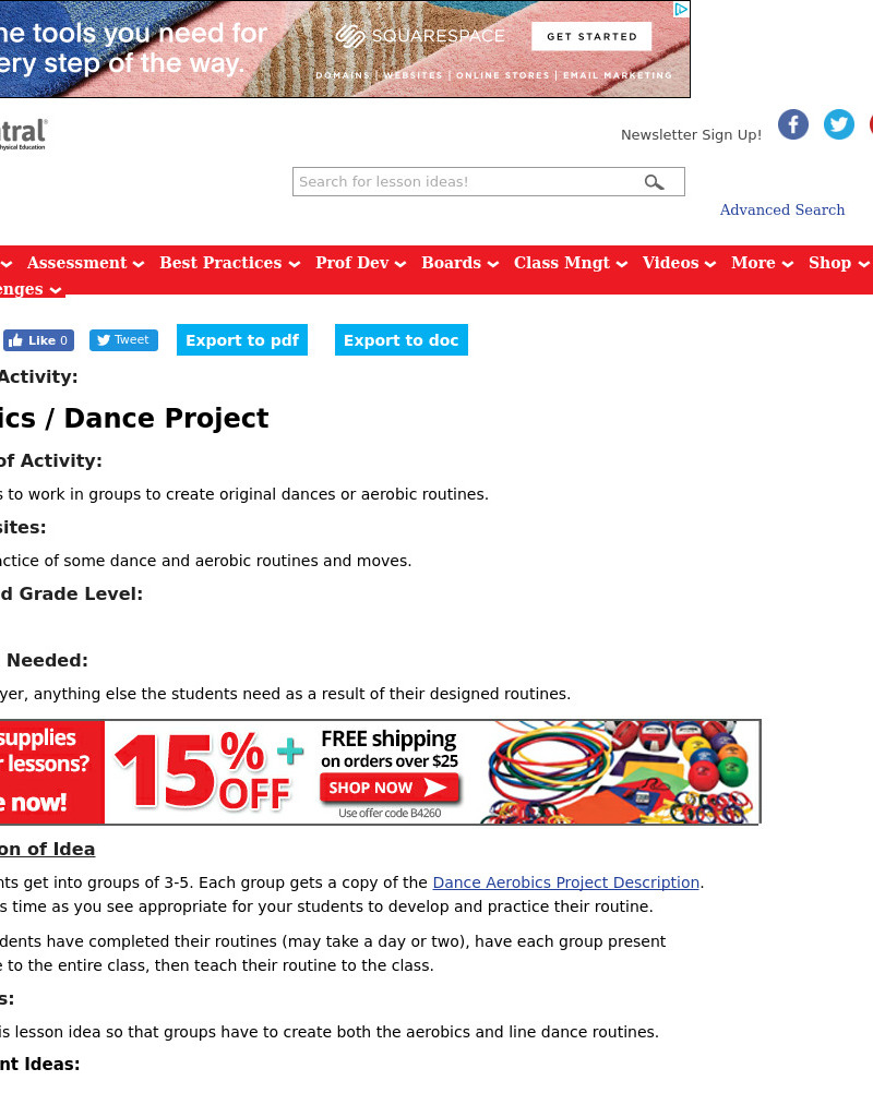 Aerobics/Dance Project Lesson Plan