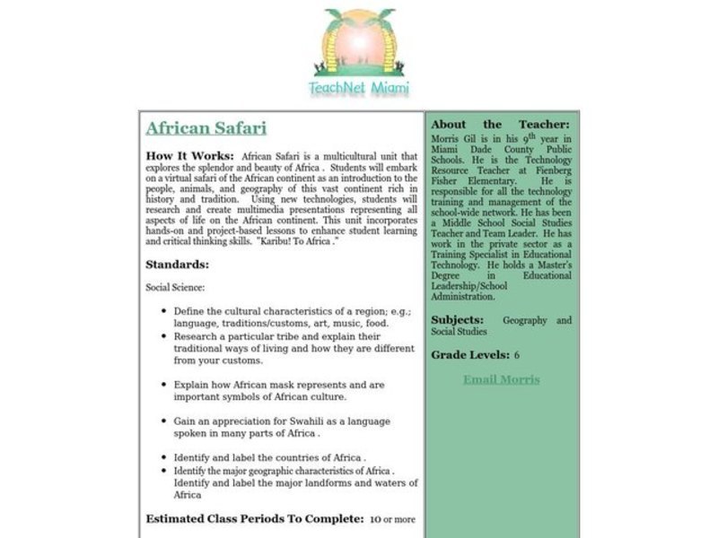 African Safari Lesson Plan