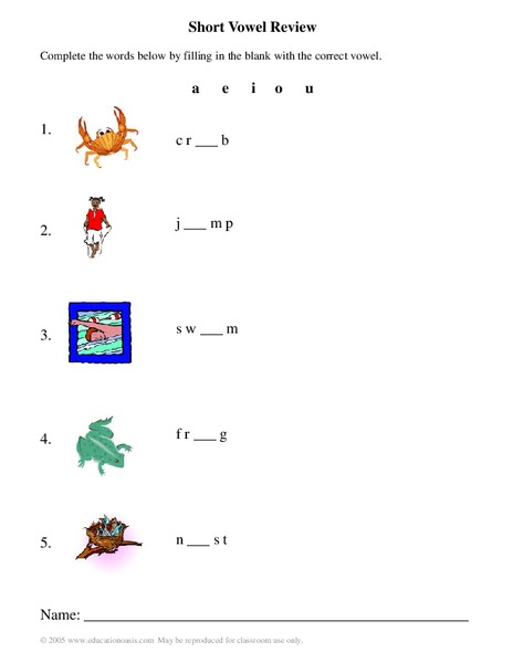 Short Vowel Review Worksheet