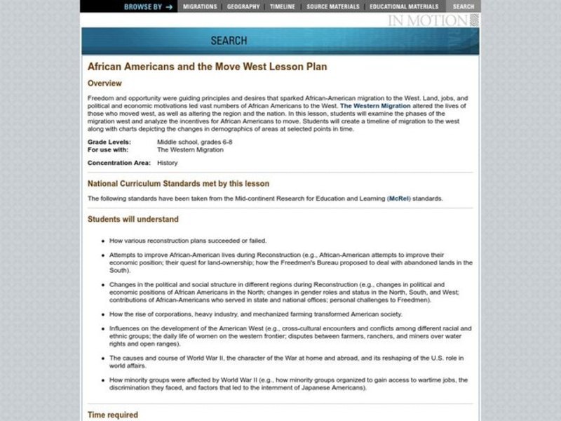 African Americans and the Move West Lesson Plan