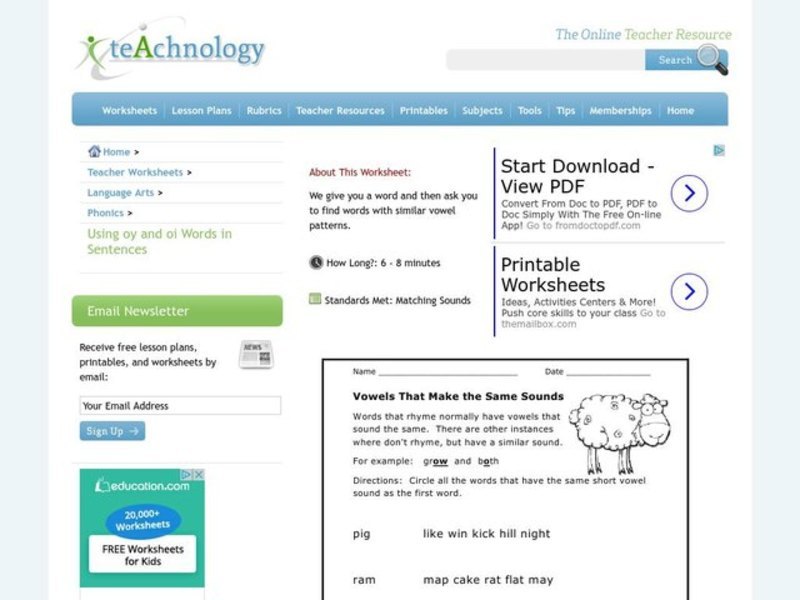 Short Vowel Sounds Worksheet