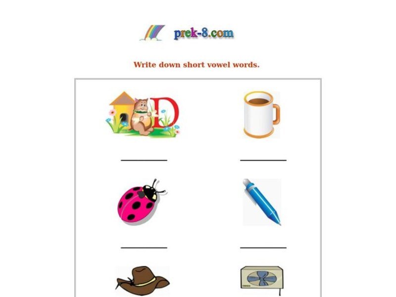 Short Vowel Words Worksheet