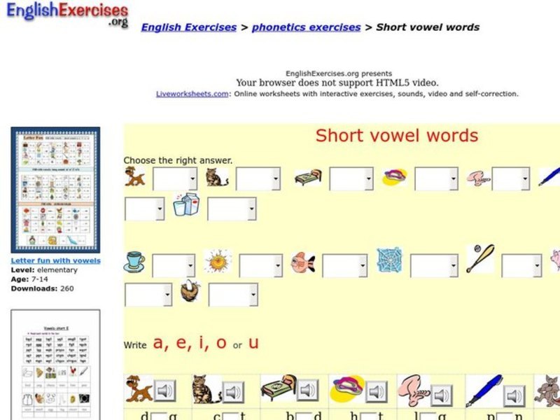 Short Vowel Words Interactive