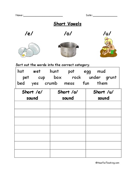 Short Vowels Worksheet