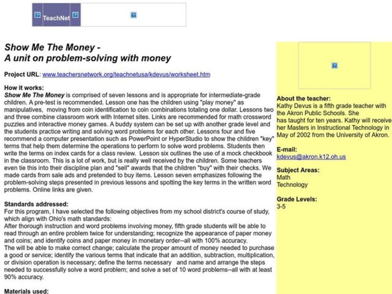 Show Me The Money Lesson Plan