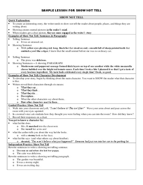Show Not Tell Lesson Plan