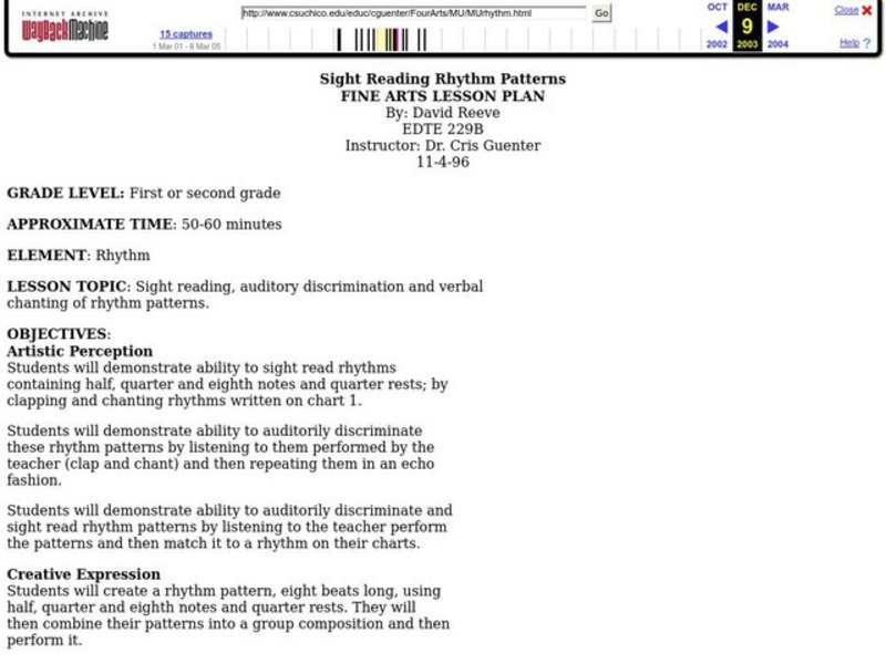 Sight Reading Rhythm Patterns Lesson Plan