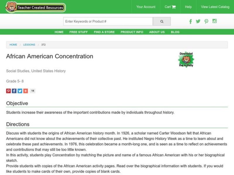 African American Concentration Lesson Plan