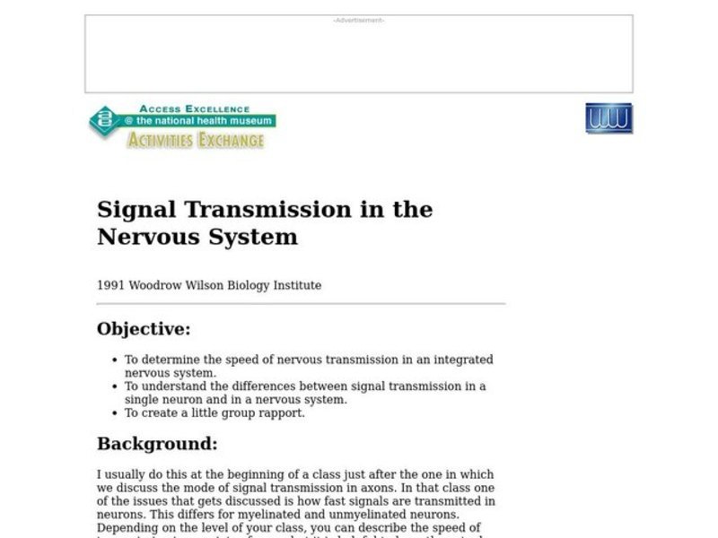 Signal Transmission in the Nervous System Lesson Plan