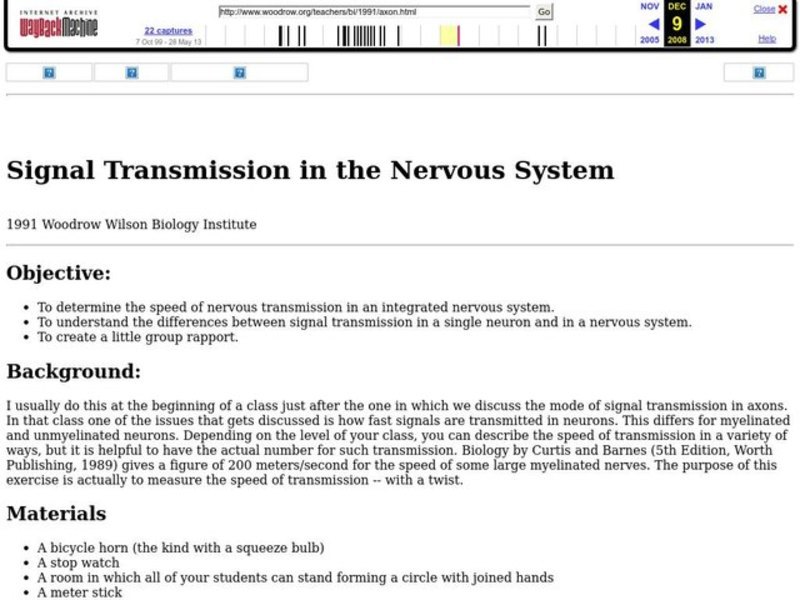 Signal Transmission in the Nervous System Lesson Plan