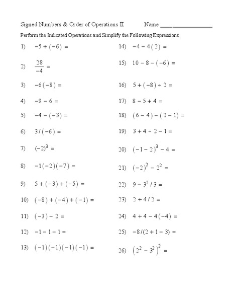 Signed Numbers and Order of Operations II Lesson Plan