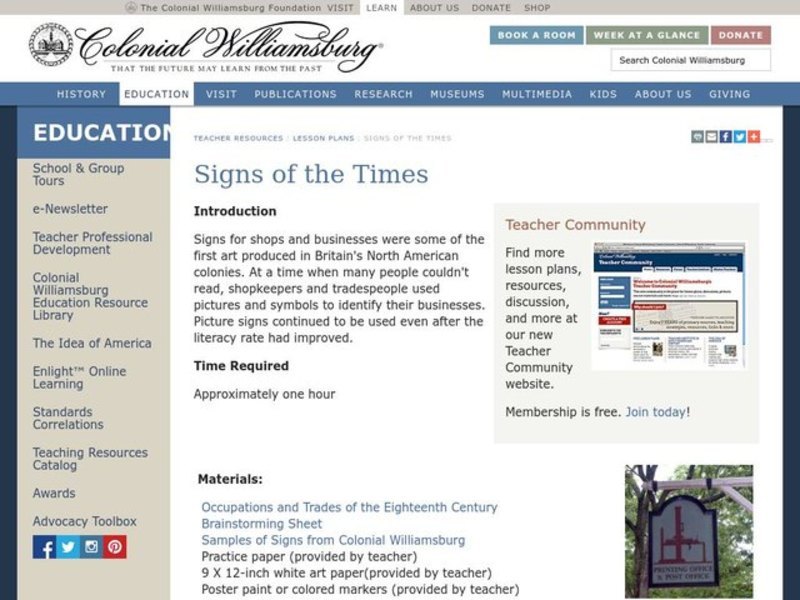 Signs of the Times Lesson Plan