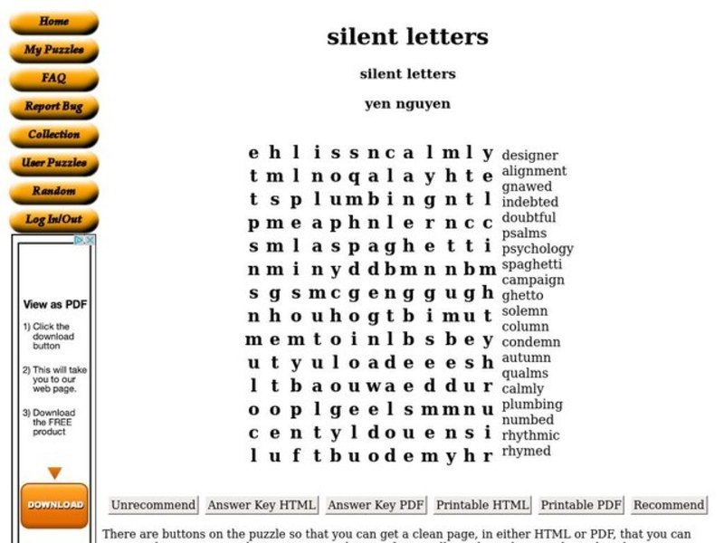 silent letters Worksheet
