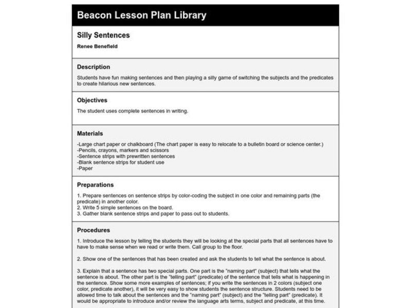 Silly Sentences Lesson Plan