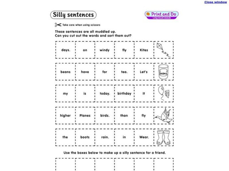 Silly Sentences Worksheet