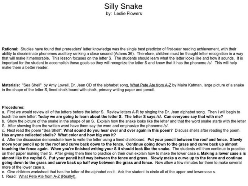 Silly Snake Lesson Plan