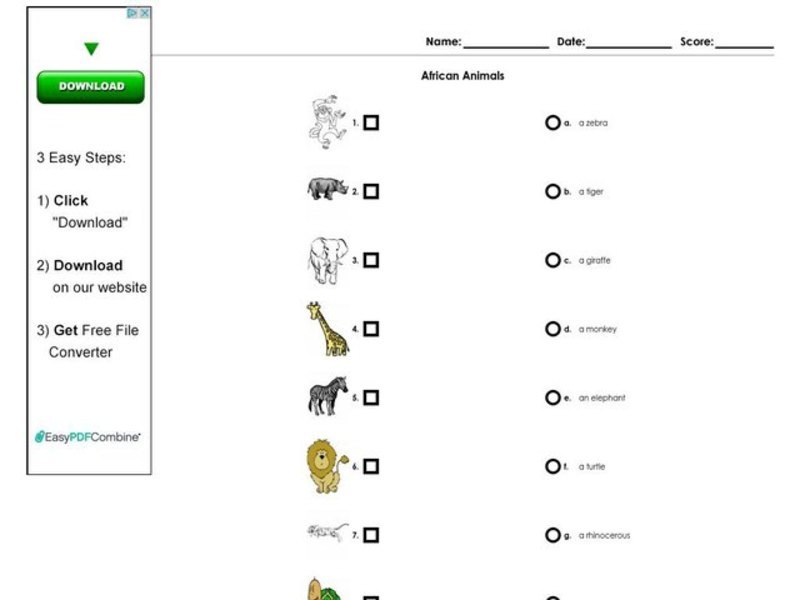 African Animals Worksheet