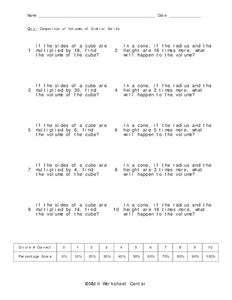 Similar Solids Worksheet
