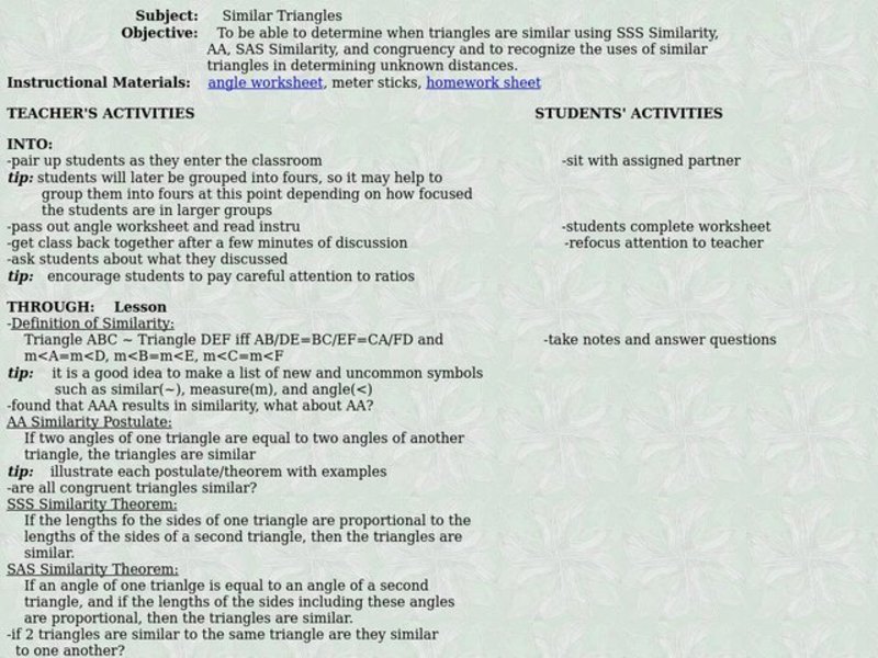 Similar triangles Lesson Plan