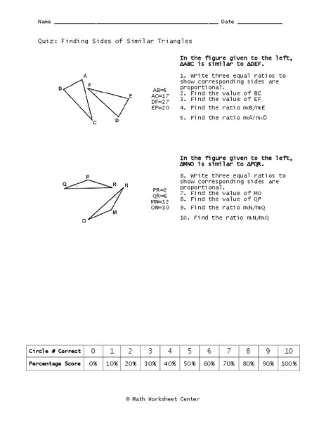 Similar Triangles Worksheet