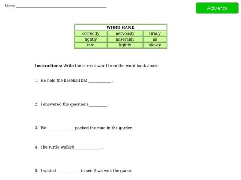 Adverbs Worksheet