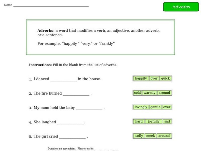 Adverbs Worksheet