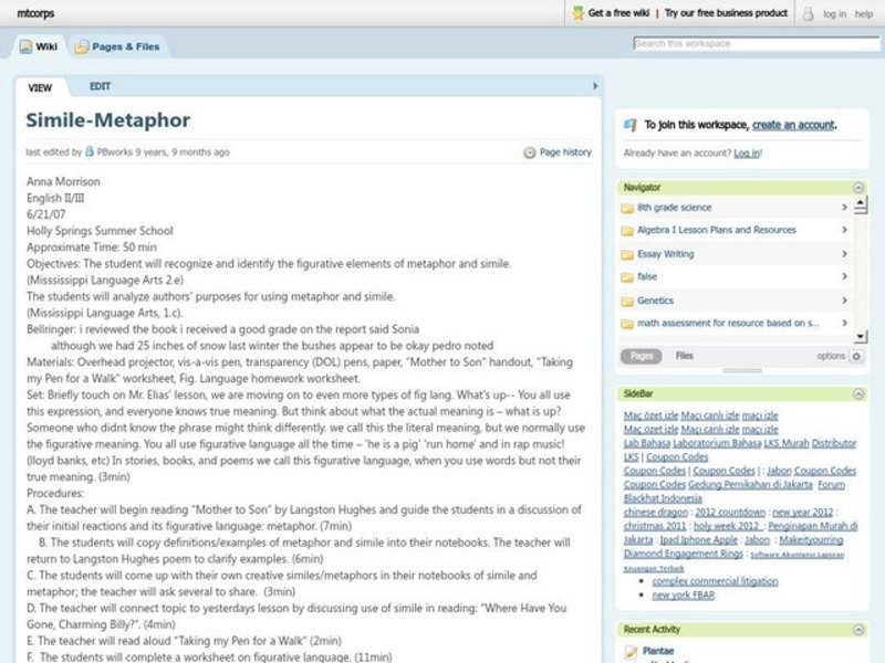 Simile And Metaphor Lesson Plan