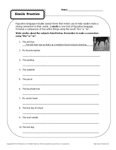 Simile Practice Worksheet
