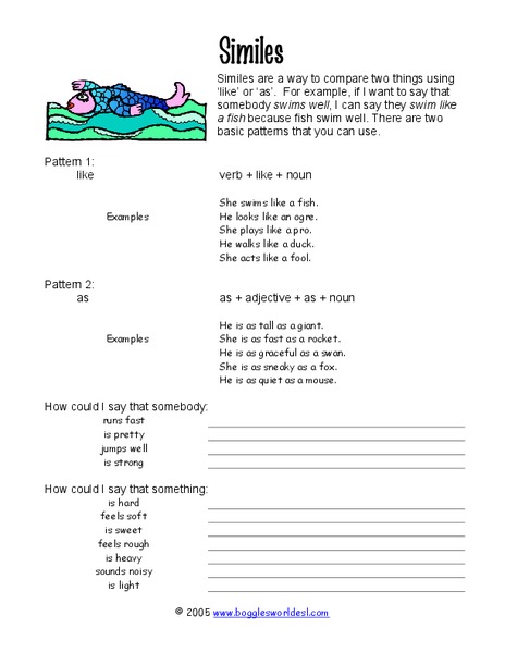 Similes Worksheet