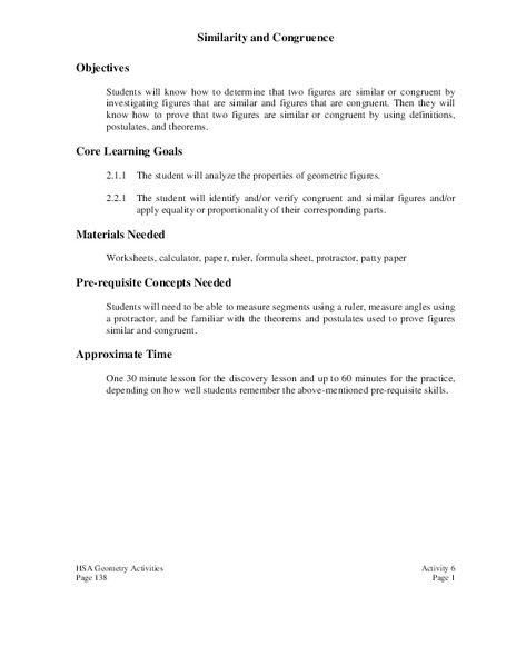 Similarity and Congruence Lesson Plan