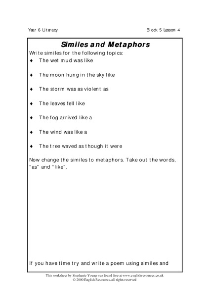 Similes and Metaphors Lesson Plan