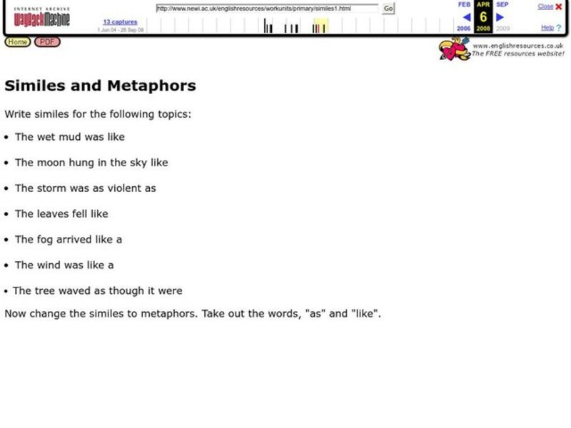 Similes and Metaphors Worksheet
