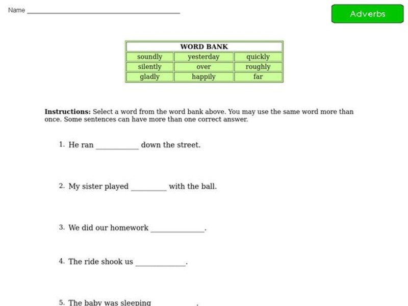 Adverbs Worksheet