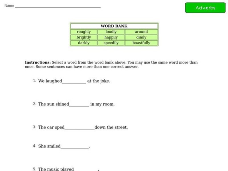 Adverbs Worksheet