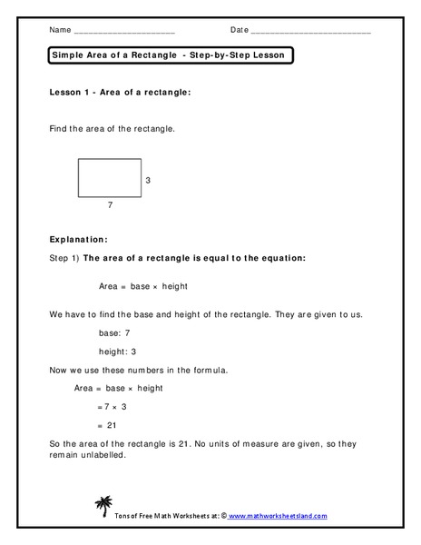 Simple Area of a Rectangle Worksheet