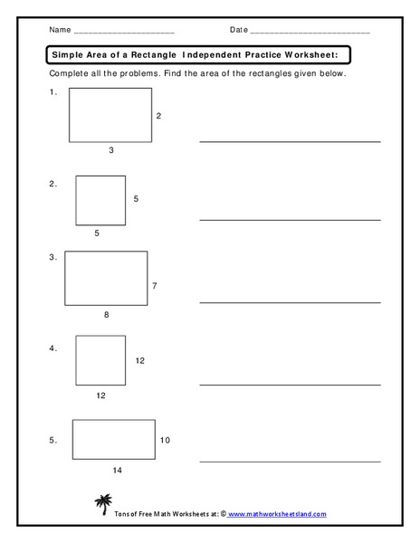 Simple Area of a Rectangle  Worksheet