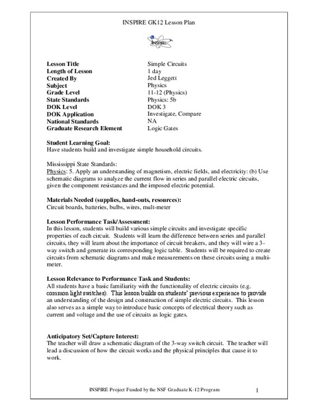 Simple Circuits Lesson Plan